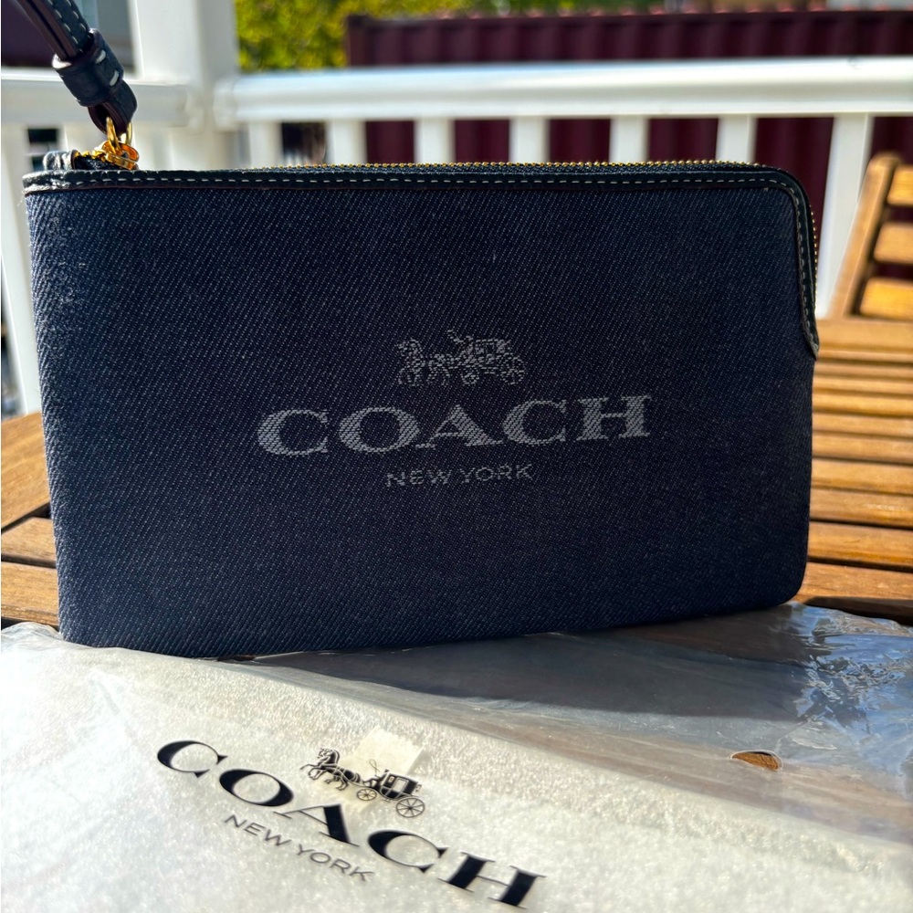 Coach • NWT Navy Denim Wristlet
